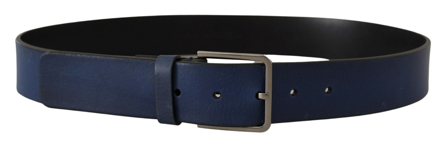 Dolce & Gabbana Elegant Blue Leather Belt with Silver Buckle Dolce & Gabbana