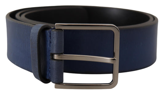 Dolce & Gabbana Elegant Blue Leather Belt with Silver Buckle Dolce & Gabbana