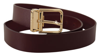 Dolce & Gabbana Elegant Maroon Leather Belt with Gold Buckle Dolce & Gabbana