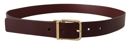 Dolce & Gabbana Elegant Maroon Leather Belt with Gold Buckle Dolce & Gabbana