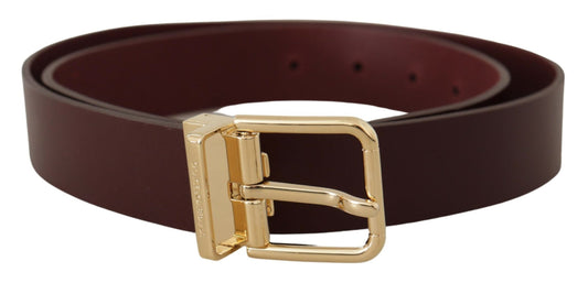 Dolce & Gabbana Elegant Maroon Leather Belt with Gold Buckle Dolce & Gabbana