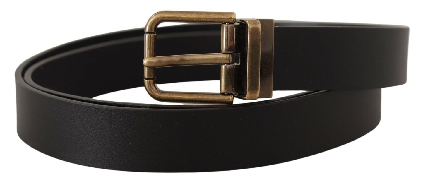 Dolce & Gabbana Elegant Black Leather Belt with Vintage Buckle Dolce & Gabbana