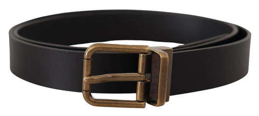 Dolce & Gabbana Elegant Black Leather Belt with Vintage Buckle Dolce & Gabbana