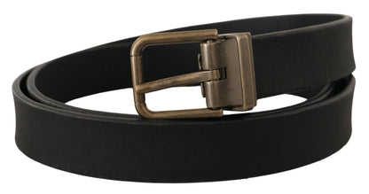 Dolce & Gabbana Elegant Black Leather Belt with Vintage Metal Buckle Dolce & Gabbana