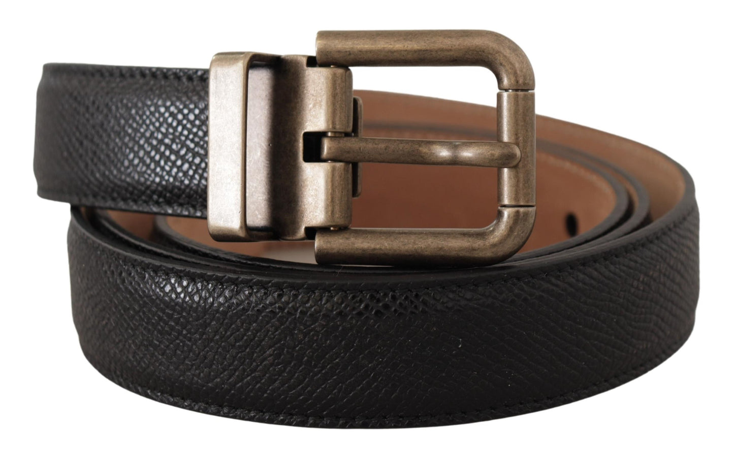 Dolce & Gabbana Elegant Black Leather Belt with Vintage Metal Buckle Dolce & Gabbana