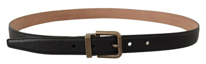 Dolce & Gabbana Elegant Black Leather Belt with Vintage Metal Buckle Dolce & Gabbana