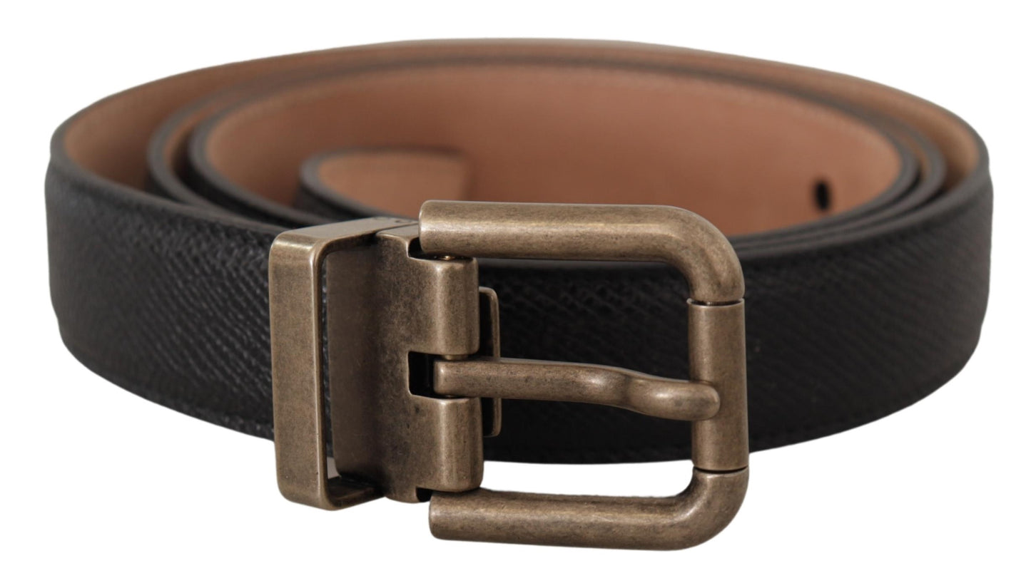 Dolce & Gabbana Elegant Black Leather Belt with Vintage Metal Buckle Dolce & Gabbana