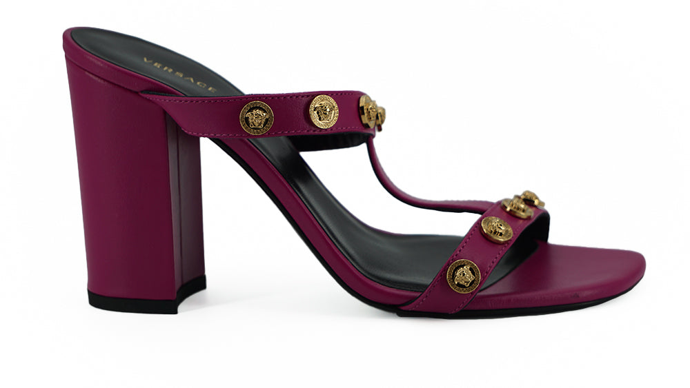 Versace Elegant Purple Calf Leather High Sandals Versace