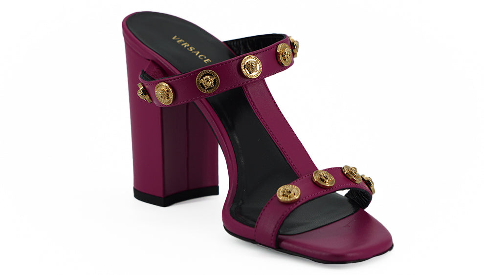 Versace Elegant Purple Calf Leather High Sandals Versace