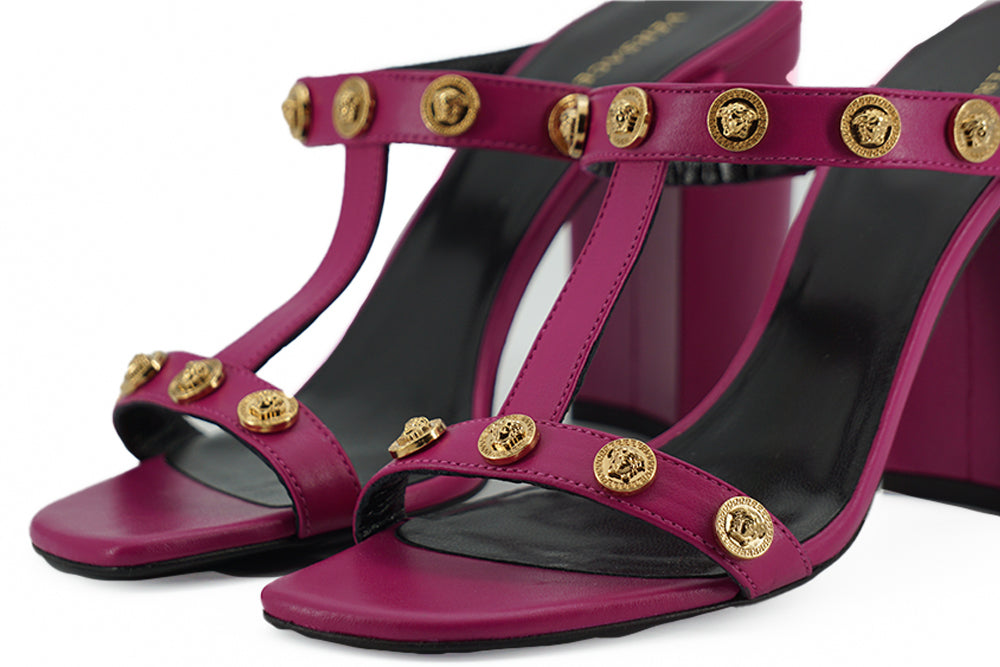 Versace Elegant Purple Calf Leather High Sandals Versace