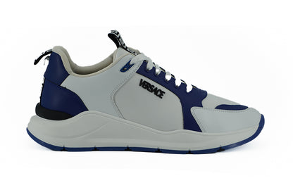 Versace Elegant Blue and White Leather Sneakers Versace