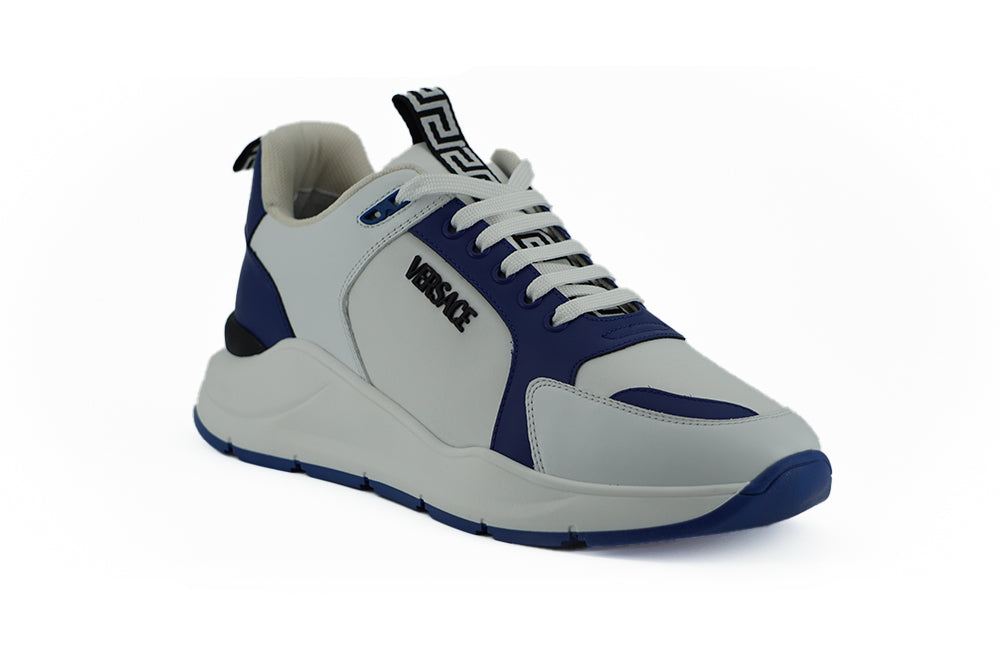 Versace Elegant Blue and White Leather Sneakers Versace