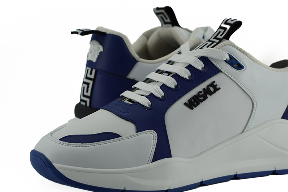 Versace Elegant Blue and White Leather Sneakers Versace