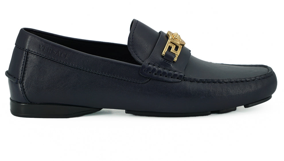 Versace Elegant Navy Blue Calf Leather Loafers Versace