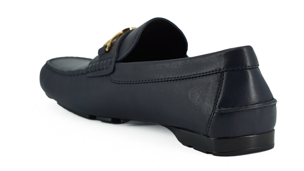 Versace Elegant Navy Blue Calf Leather Loafers Versace