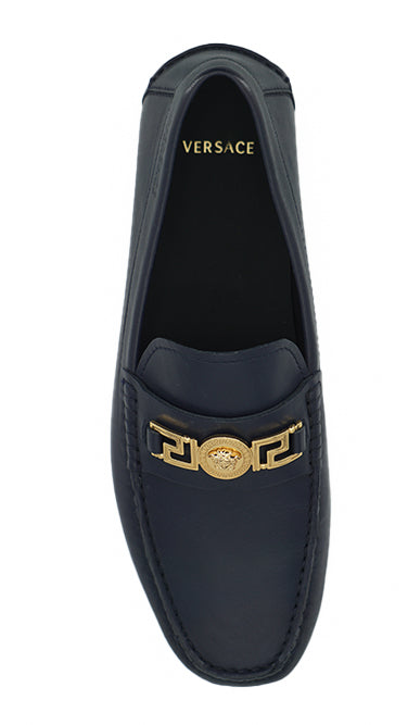 Versace Elegant Navy Blue Calf Leather Loafers Versace