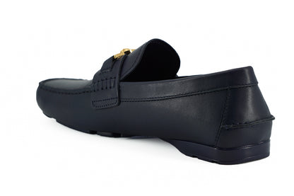 Versace Elegant Navy Blue Calf Leather Loafers Versace