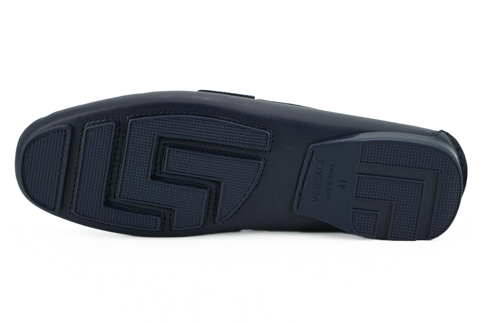 Versace Elegant Navy Blue Calf Leather Loafers Versace