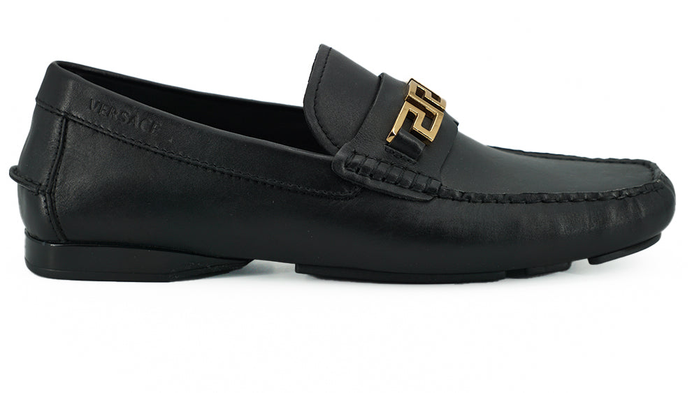 Versace Elegant Black Calf Leather Men's Loafers Versace