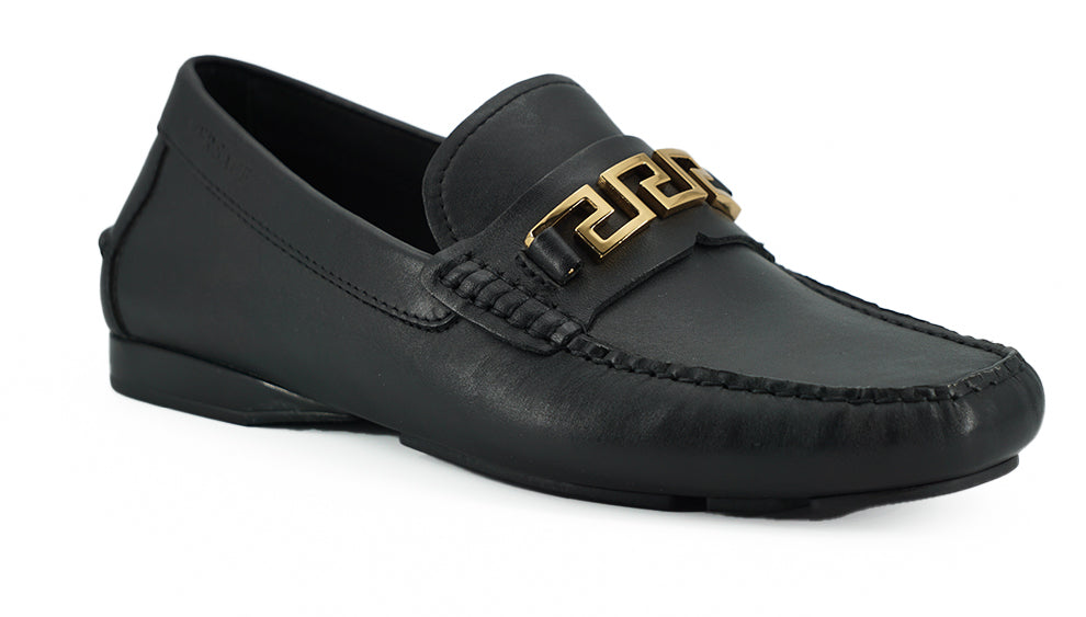 Versace Elegant Black Calf Leather Men's Loafers Versace