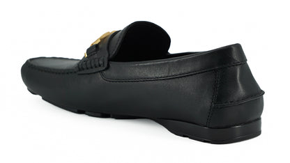 Versace Elegant Black Calf Leather Men's Loafers Versace