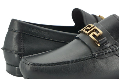 Versace Elegant Black Calf Leather Men's Loafers Versace