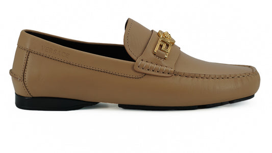 Versace Exquisite Medusa Gold-Tone Leather Loafers Versace