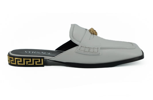 Versace Elegant White Leather Flat Slides Versace