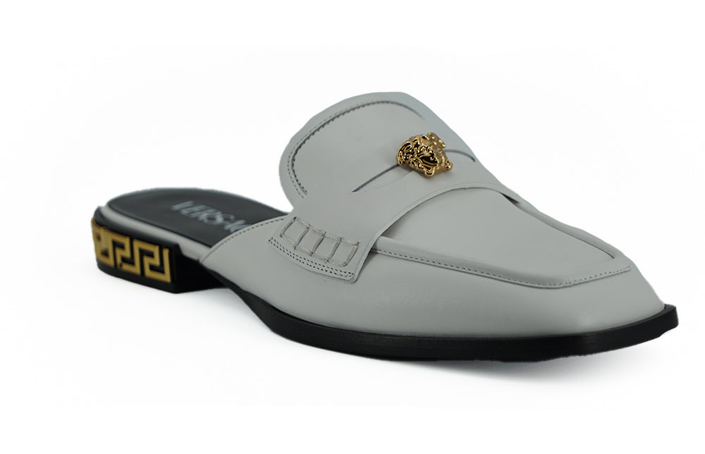 Versace Elegant White Leather Flat Slides Versace