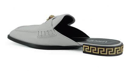 Versace Elegant White Leather Flat Slides Versace