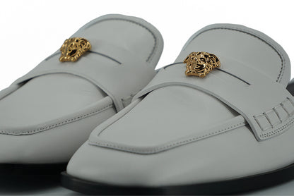 Versace Elegant White Leather Flat Slides Versace