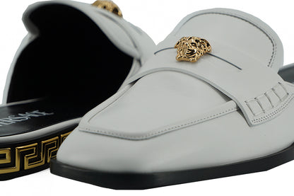 Versace Elegant White Leather Flat Slides Versace