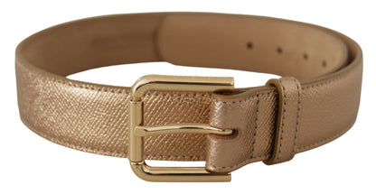 Dolce & Gabbana Chic Rose Gold Leather Belt with Logo Buckle Dolce & Gabbana