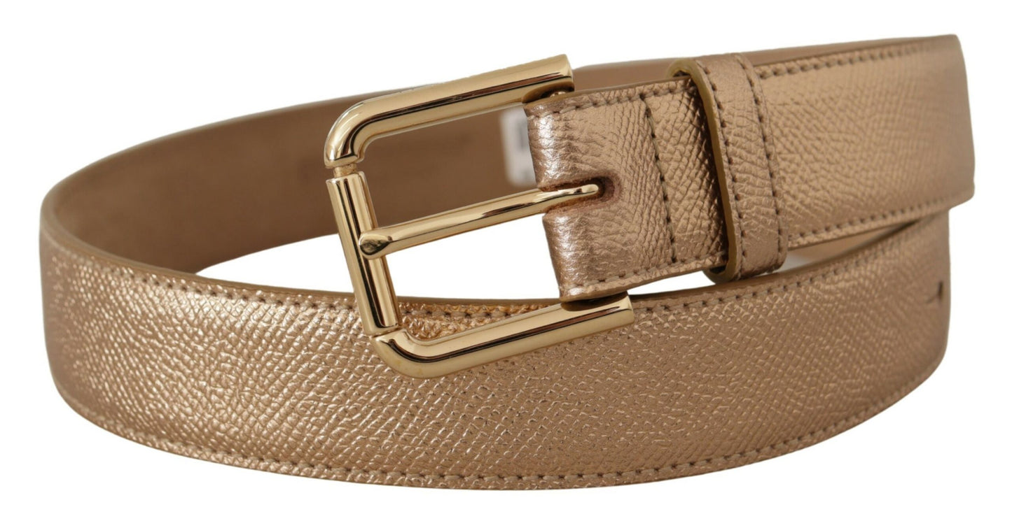 Dolce & Gabbana Chic Rose Gold Leather Belt with Logo Buckle Dolce & Gabbana