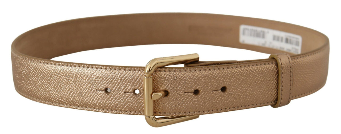 Dolce & Gabbana Chic Rose Gold Leather Belt with Logo Buckle Dolce & Gabbana