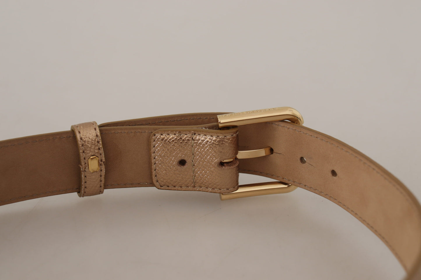 Dolce & Gabbana Chic Rose Gold Leather Belt with Logo Buckle Dolce & Gabbana