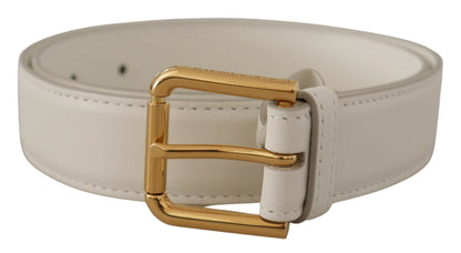 Dolce & Gabbana Chic White Leather Belt with Gold Engraved Buckle Dolce & Gabbana