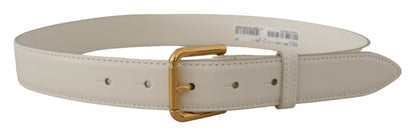 Dolce & Gabbana Chic White Leather Belt with Gold Engraved Buckle Dolce & Gabbana