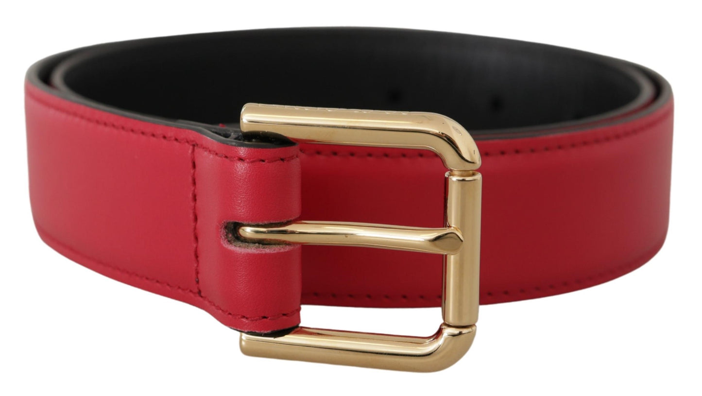 Dolce & Gabbana Elegant Red Leather Belt with Gold-Tone Buckle Dolce & Gabbana