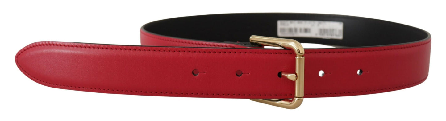 Dolce & Gabbana Elegant Red Leather Belt with Gold-Tone Buckle Dolce & Gabbana