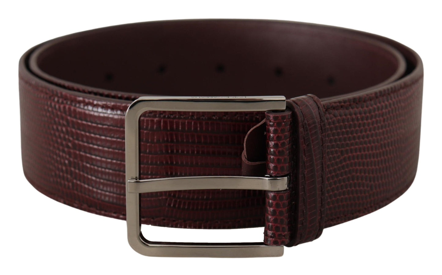 Dolce & Gabbana Elegant Maroon Leather Belt with Engraved Buckle Dolce & Gabbana