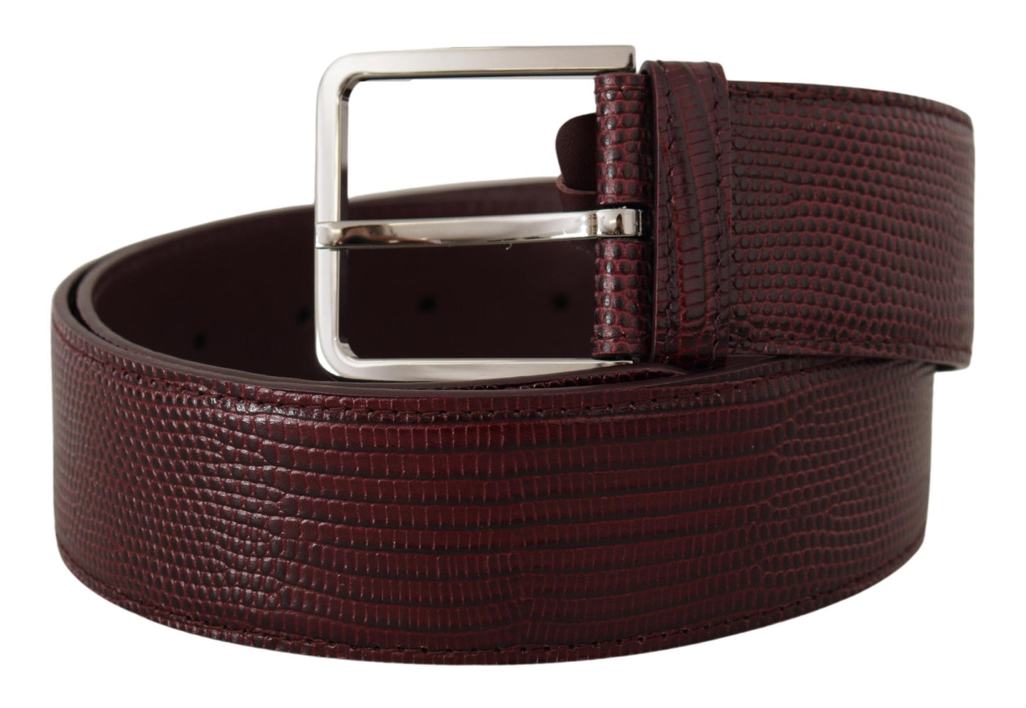 Dolce & Gabbana Elegant Maroon Leather Belt with Engraved Buckle Dolce & Gabbana