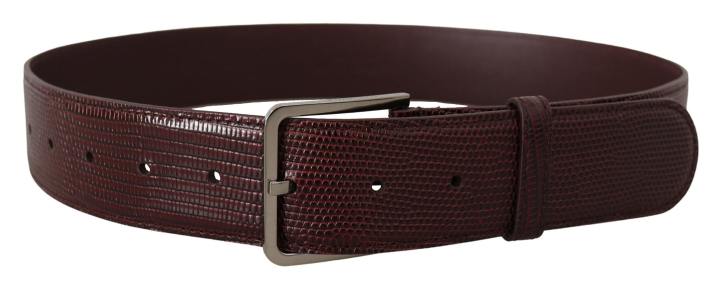 Dolce & Gabbana Elegant Maroon Leather Belt with Engraved Buckle Dolce & Gabbana