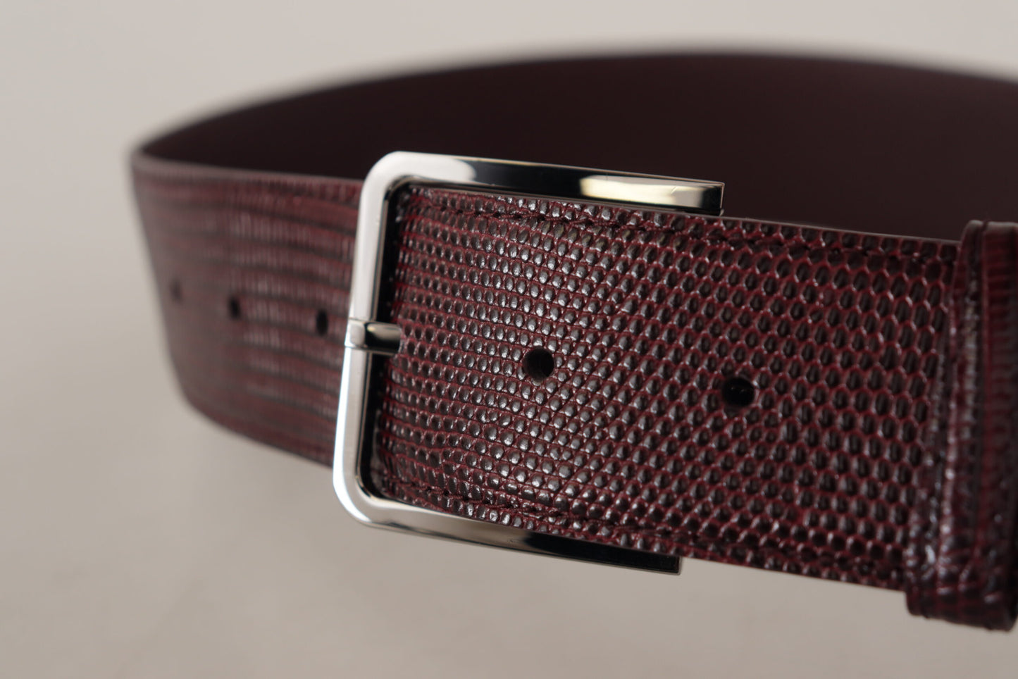 Dolce & Gabbana Elegant Maroon Leather Belt with Engraved Buckle Dolce & Gabbana