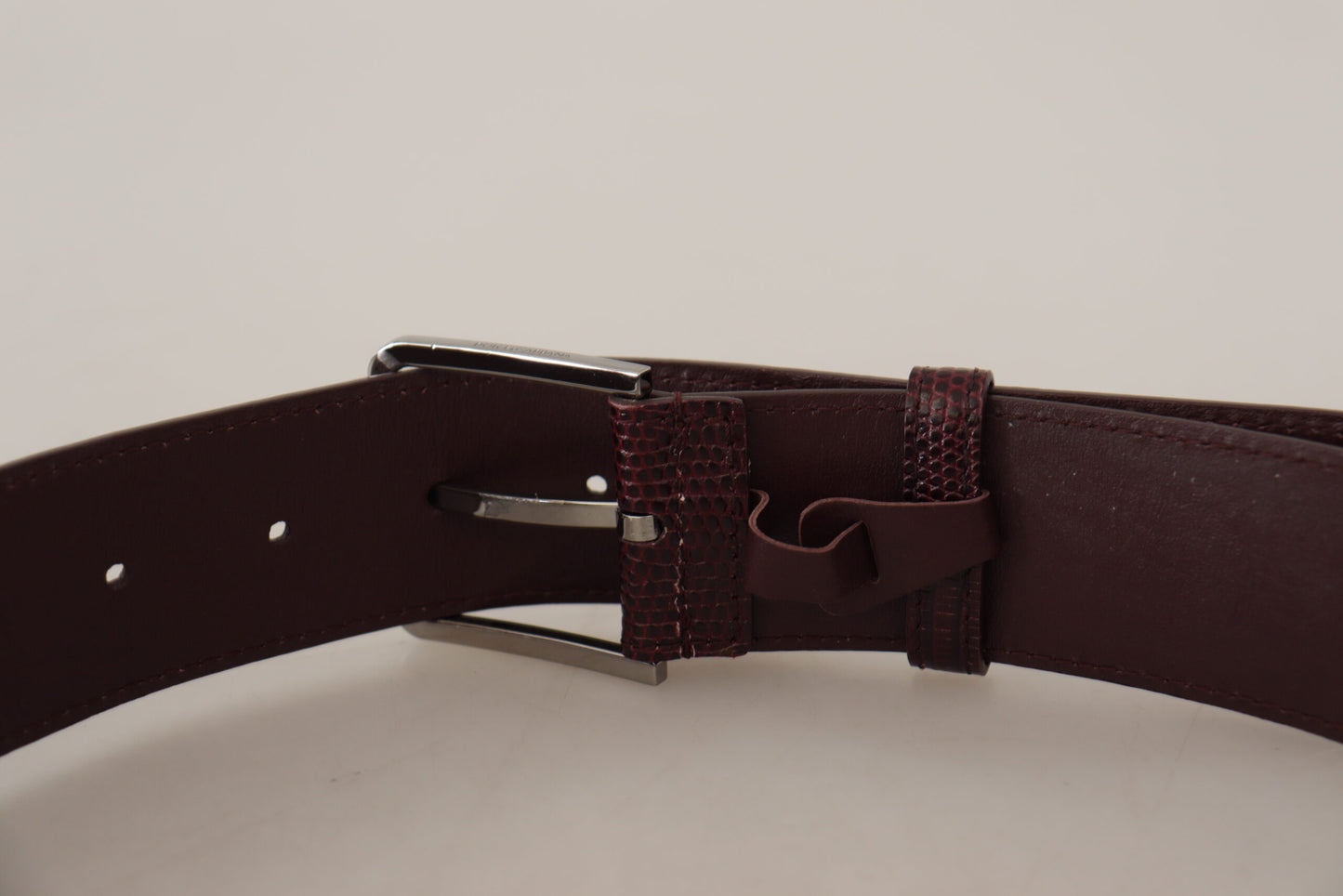 Dolce & Gabbana Elegant Maroon Leather Belt with Engraved Buckle Dolce & Gabbana