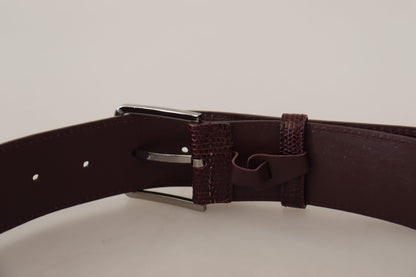 Dolce & Gabbana Elegant Maroon Leather Belt with Engraved Buckle Dolce & Gabbana