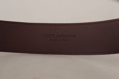 Dolce & Gabbana Elegant Maroon Leather Belt with Engraved Buckle Dolce & Gabbana