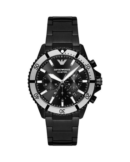 Emporio Armani Sleek Black Steel Chronograph Timepiece Emporio Armani