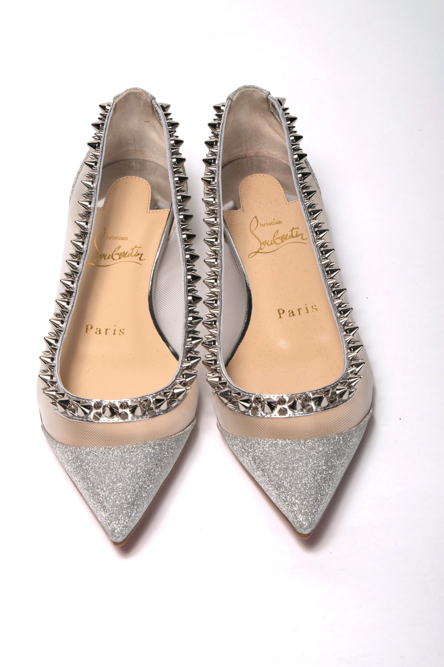 Christian Louboutin Silver Flat Point Toe Shoe Christian Louboutin