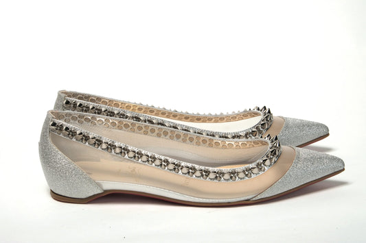 Christian Louboutin Silver Flat Point Toe Shoe Christian Louboutin